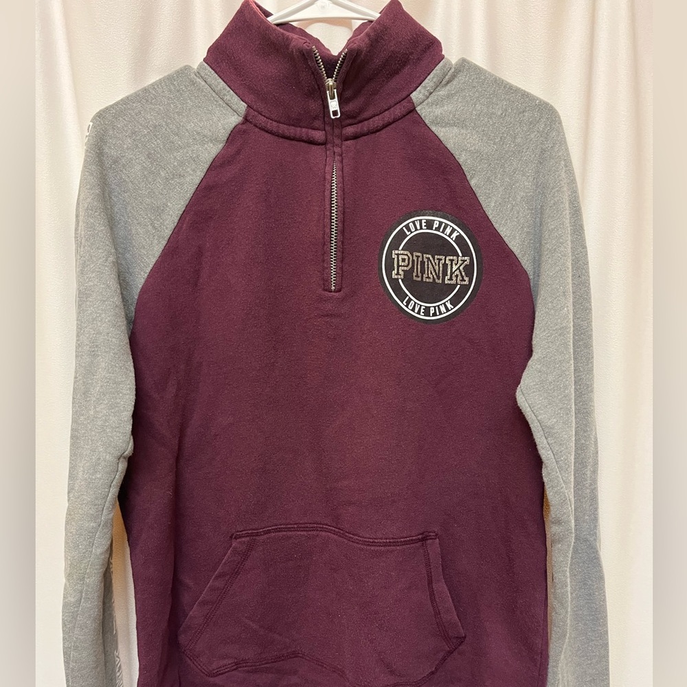 Victoria’s Secret Quarter zip
Maroon and Grey Love Pink Quarter Zip